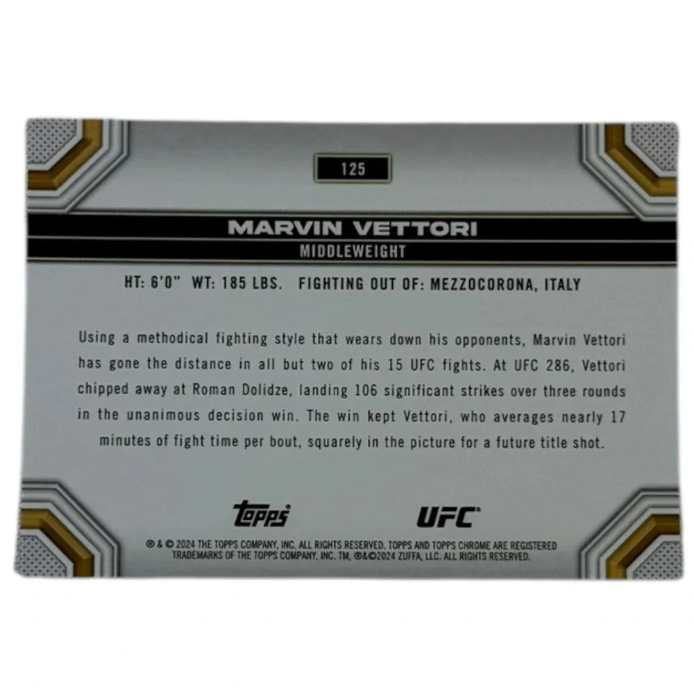 2024 Topps Chrome UFC‎ MARVIN VETTORI Aqua Refractor /199 #125